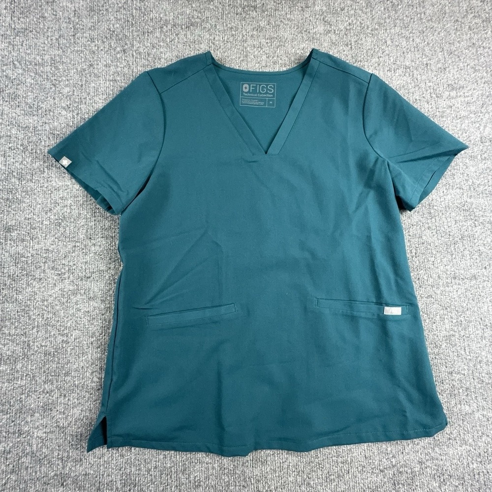 FIGS Technical Collection Scrub Top Womens Medium Green V-Neck FW1100 Pockets